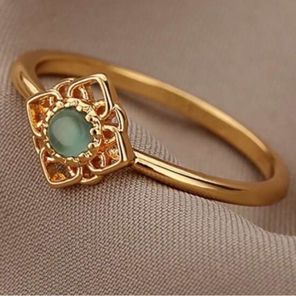 NWOT Stainless Steel 18K Gold Plated Blue Stone Ring, SZ 7